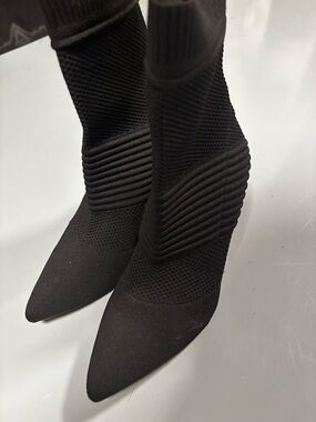 Black Knit Pointed-Toe Sock Boots